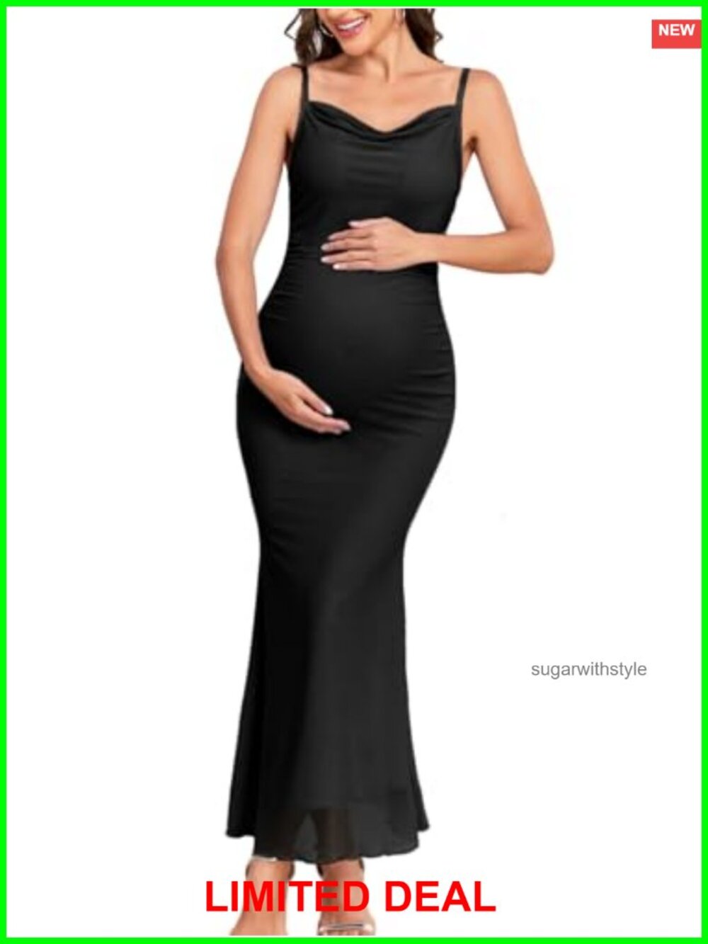 Maternity Cowl Neck Mesh Mermaid Bodycon Baby Shower Dress